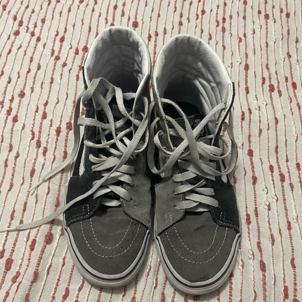BLACK WHITE AND GREY HIGHTOP VANS